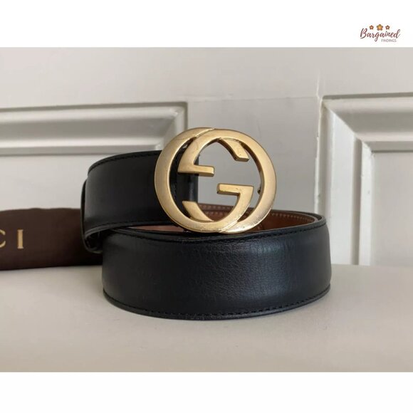 Authentic Gucci Pink Calfskin Leather Gold Interlocking G Buckle Belt 80/32 - Picture 12 of 12